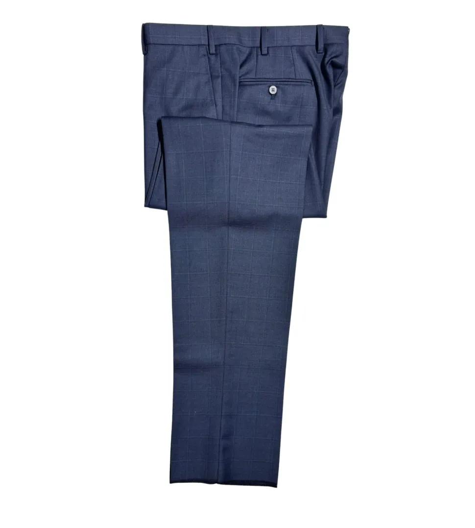 Isaia Mens Blue Windowpane Fully-Canvassed Notch Lapel Slim Fit 2-Button Wool Suit - 44L