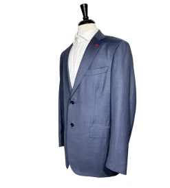 Isaia Mens Blue Windowpane Fully-Canvassed Notch Lapel Slim Fit 2-Button Wool Suit - 44L