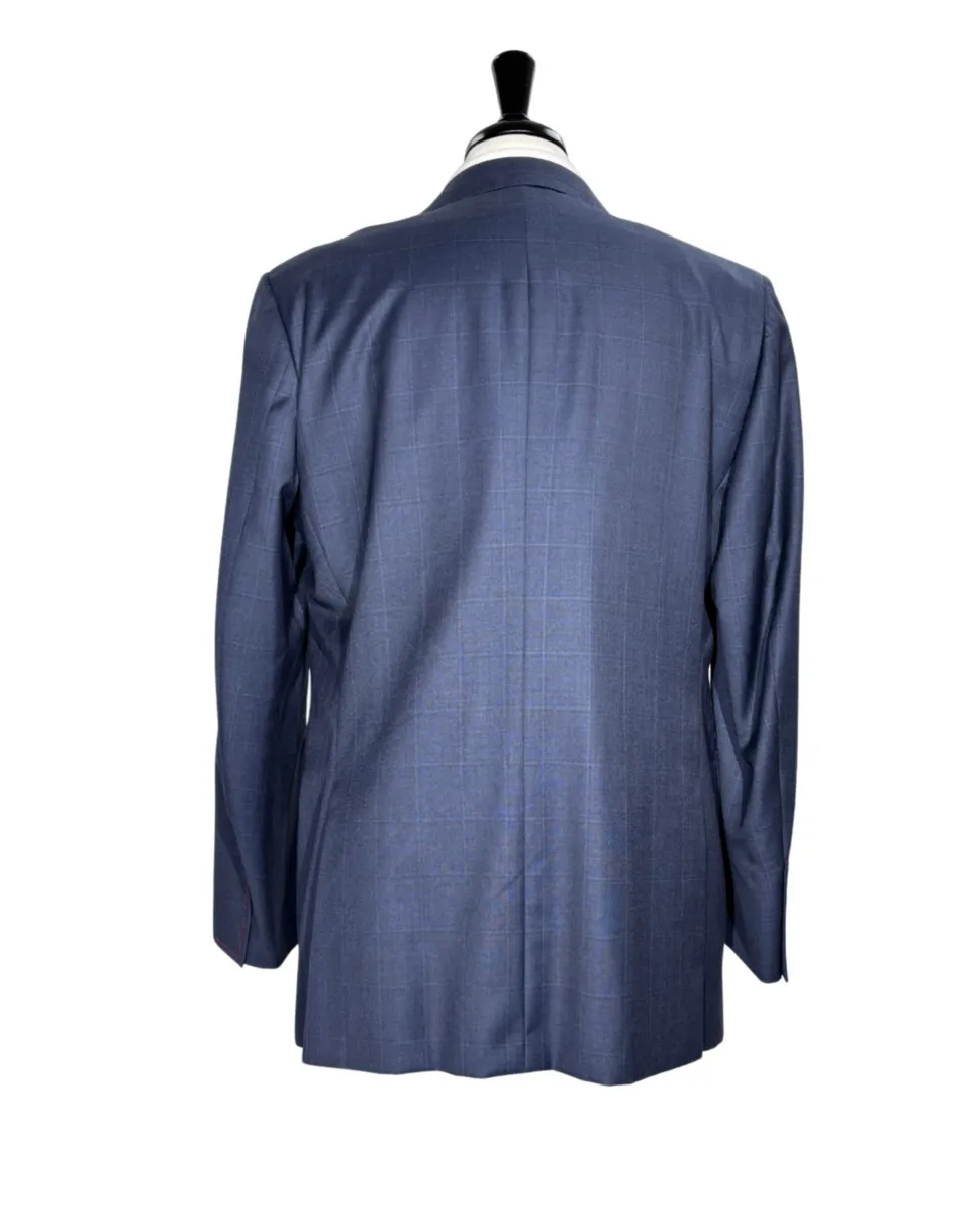 Isaia Mens Blue Windowpane Fully-Canvassed Notch Lapel Classic Fit 2-Button Wool Suit - 44L