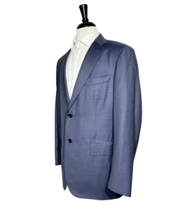 Isaia Mens Blue Windowpane Fully-Canvassed Notch Lapel Classic Fit 2-Button Wool Suit - 44L