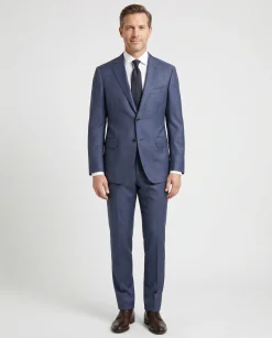 Isaia Mens Blue Windowpane Fully-Canvassed Notch Lapel Classic Fit 2-Button Wool Suit - 44L