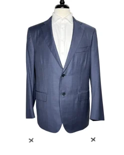 Isaia Mens Blue Windowpane Fully-Canvassed Notch Lapel Classic Fit 2-Button Wool Suit - 44L