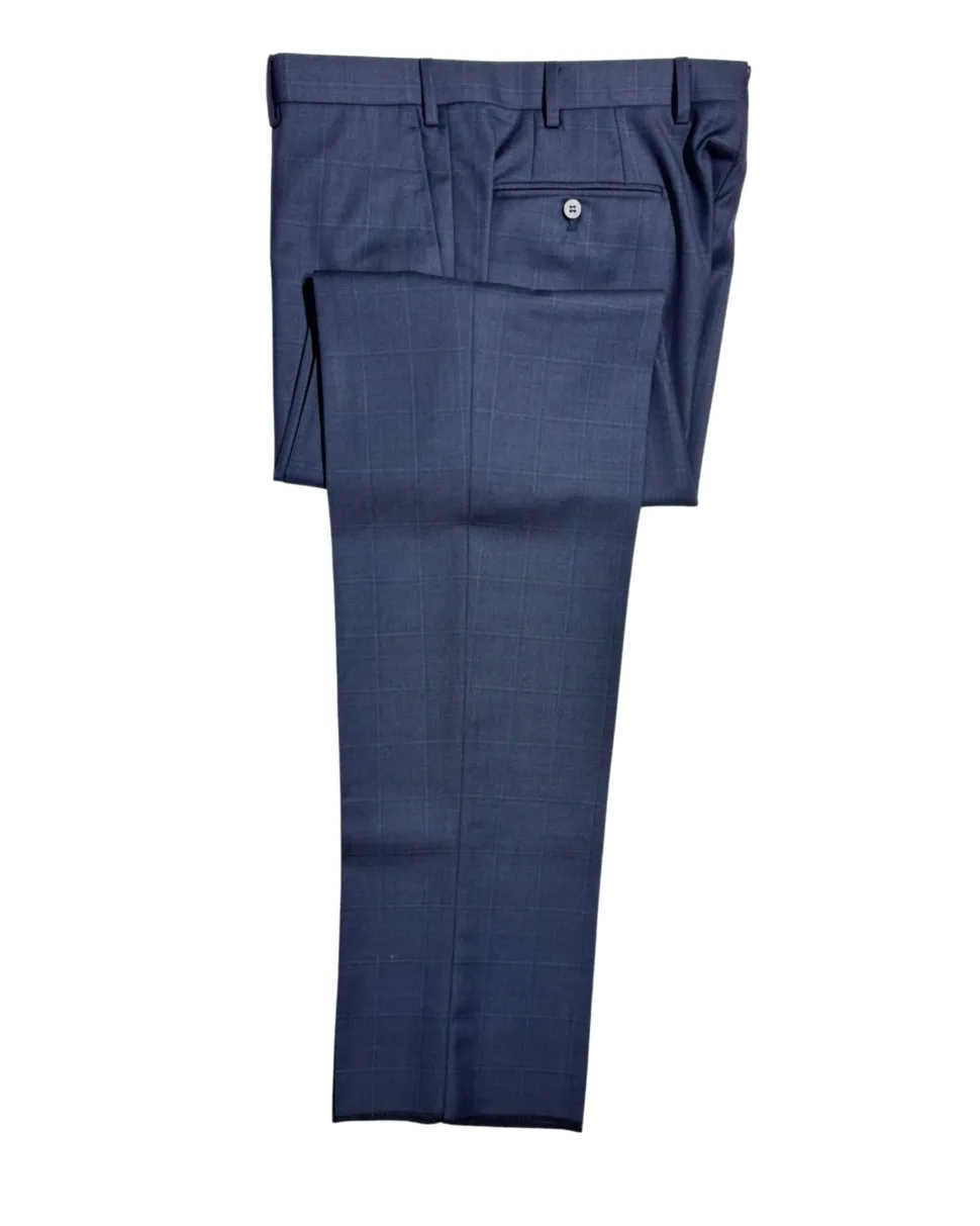 Isaia Mens Blue Windowpane Fully-Canvassed Notch Lapel Classic Fit 2-Button Wool Suit - 44L