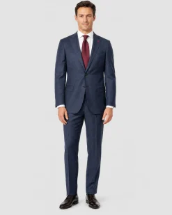 Isaia Mens Blue Windowpane Fully-Canvassed Notch Lapel Classic Fit 2-Button Wool Suit - 40R