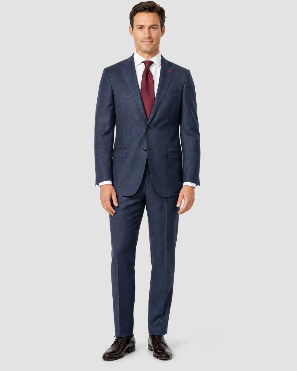 Isaia Mens Blue Windowpane Fully-Canvassed Notch Lapel Classic Fit 2-Button Wool Suit - 40R