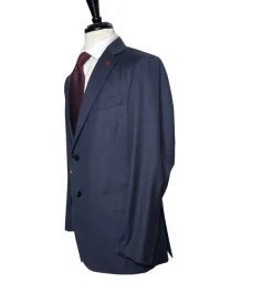 Isaia Mens Blue Windowpane Fully-Canvassed Notch Lapel Classic Fit 2-Button Wool Suit - 40R