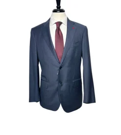 Isaia Mens Blue Windowpane Fully-Canvassed Notch Lapel Classic Fit 2-Button Wool Suit - 40R