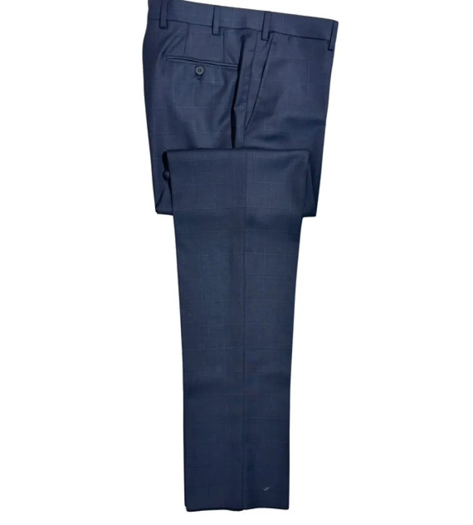 Isaia Mens Blue Windowpane Fully-Canvassed Notch Lapel Classic Fit 2-Button Wool Suit - 40R