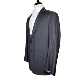 Isaia Mens Charcoal Gray Pinstripe Fully-Canvassed Notch Lapel Slim Fit 2-Button Wool Suit - 44L