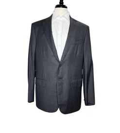 Isaia Mens Charcoal Gray Pinstripe Fully-Canvassed Notch Lapel Slim Fit 2-Button Wool Suit - 44L