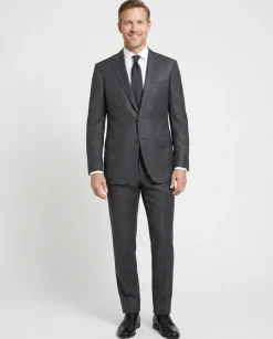 Isaia Mens Charcoal Gray Pinstripe Fully-Canvassed Notch Lapel Slim Fit 2-Button Wool Suit - 44L