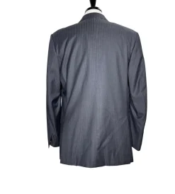 Isaia Mens Charcoal Gray Pinstripe Fully-Canvassed Notch Lapel Slim Fit 2-Button Wool Suit - 44L