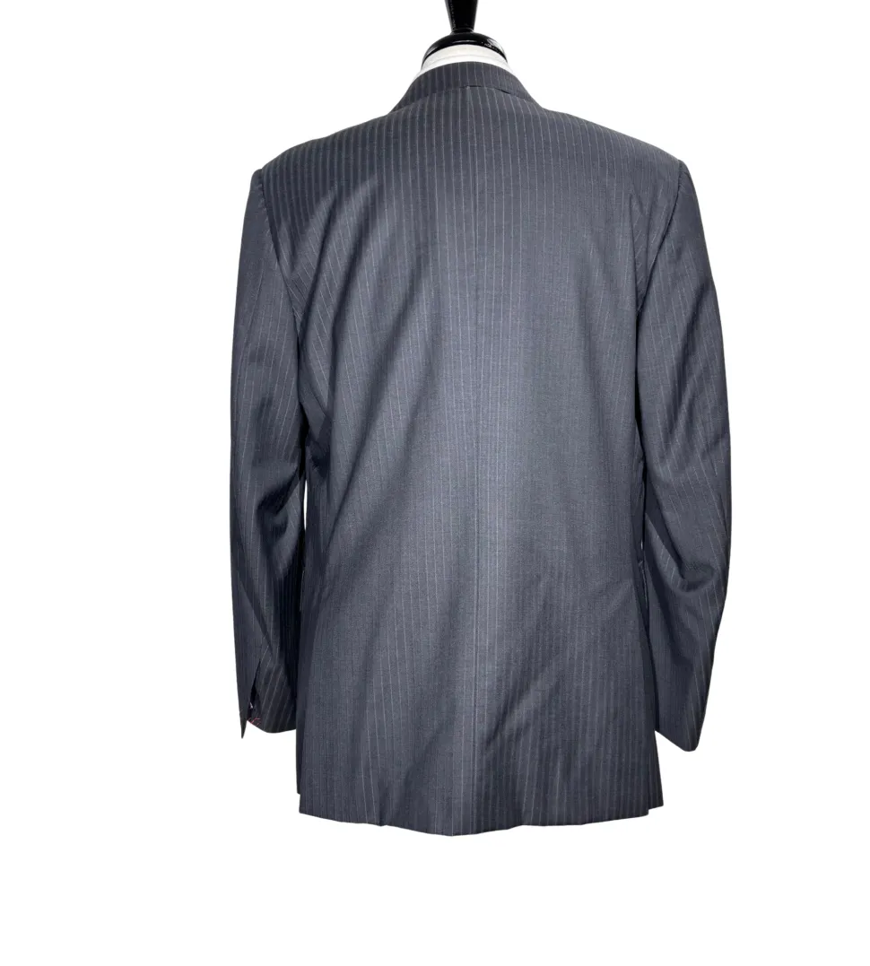 Isaia Mens Charcoal Gray Pinstripe Fully-Canvassed Notch Lapel Slim Fit 2-Button Wool Suit - 44L