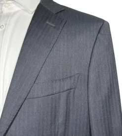 Isaia Mens Charcoal Gray Tonal Stripe Fully-Canvassed Notch Lapel Slim Fit 2-Button Wool Suit - 44L