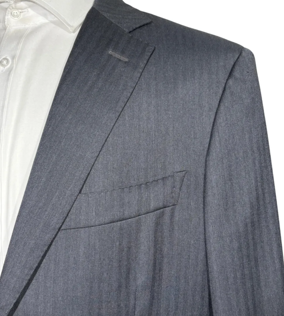Isaia Mens Charcoal Gray Tonal Stripe Fully-Canvassed Notch Lapel Slim Fit 2-Button Wool Suit - 44L
