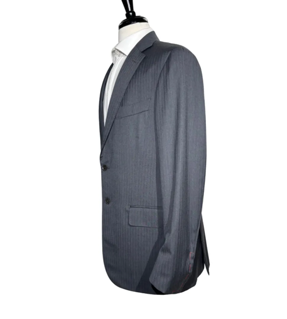 Isaia Mens Charcoal Gray Tonal Stripe Fully-Canvassed Notch Lapel Slim Fit 2-Button Wool Suit - 44L