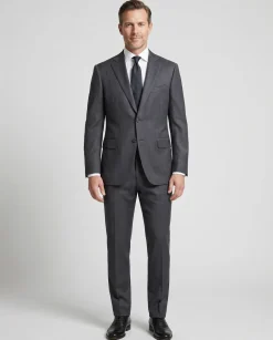 Isaia Mens Charcoal Gray Tonal Stripe Fully-Canvassed Notch Lapel Slim Fit 2-Button Wool Suit - 44L