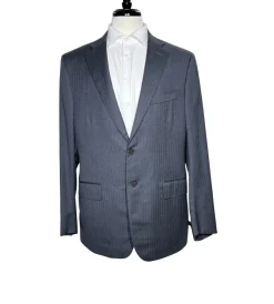 Isaia Mens Charcoal Gray Tonal Stripe Fully-Canvassed Notch Lapel Slim Fit 2-Button Wool Suit - 44L