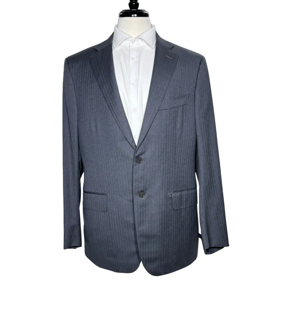 Isaia Mens Charcoal Gray Tonal Stripe Fully-Canvassed Notch Lapel Slim Fit 2-Button Wool Suit - 44L
