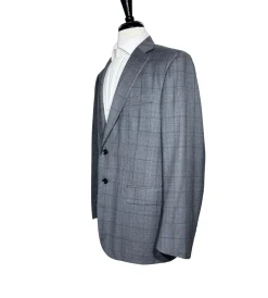 Isaia Mens Charcoal Windowpane Fully-Canvassed Notch Lapel Classic Fit 2-Button Wool Suit - 44L