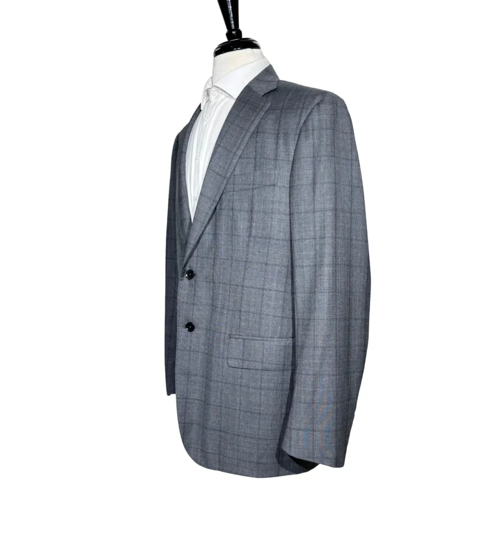 Isaia Mens Charcoal Windowpane Fully-Canvassed Notch Lapel Classic Fit 2-Button Wool Suit - 44L