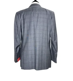 Isaia Mens Charcoal Windowpane Fully-Canvassed Notch Lapel Classic Fit 2-Button Wool Suit - 44L