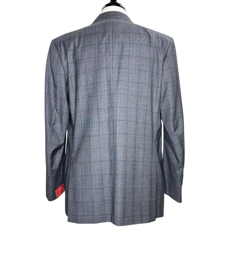 Isaia Mens Charcoal Windowpane Fully-Canvassed Notch Lapel Classic Fit 2-Button Wool Suit - 44L