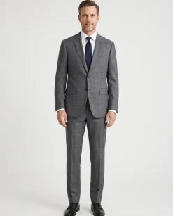 Isaia Mens Charcoal Windowpane Fully-Canvassed Notch Lapel Classic Fit 2-Button Wool Suit - 44L
