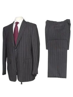 Isaia Mens 46L Drop 8 Gray Striped 150s Wool Silk Blend Slim Fit 2 Piece Suit