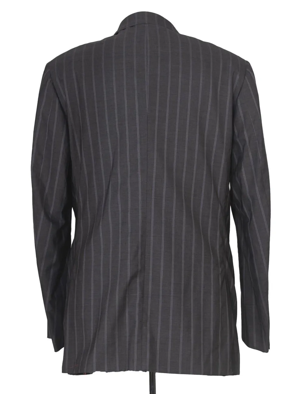 Isaia Mens 46L Drop 8 Gray Striped 150s Wool Silk Blend Slim Fit 2 Piece Suit