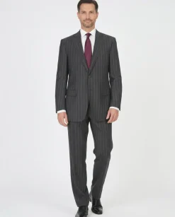 Isaia Mens 46L Drop 8 Gray Striped 150s Wool Silk Blend Slim Fit 2 Piece Suit