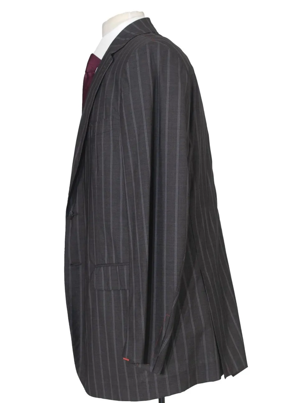Isaia Mens 46L Drop 8 Gray Striped 150s Wool Silk Blend Slim Fit 2 Piece Suit