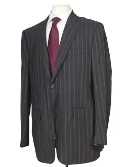Isaia Mens 46L Drop 8 Gray Striped 150s Wool Silk Blend Slim Fit 2 Piece Suit