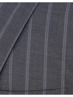 Isaia Mens 46L Drop 8 Gray Striped 150s Wool Silk Blend Slim Fit 2 Piece Suit