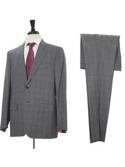Isaia Mens 44R Drop 8 Gray Check 100% Wool Slim Fit 2 Piece Suit