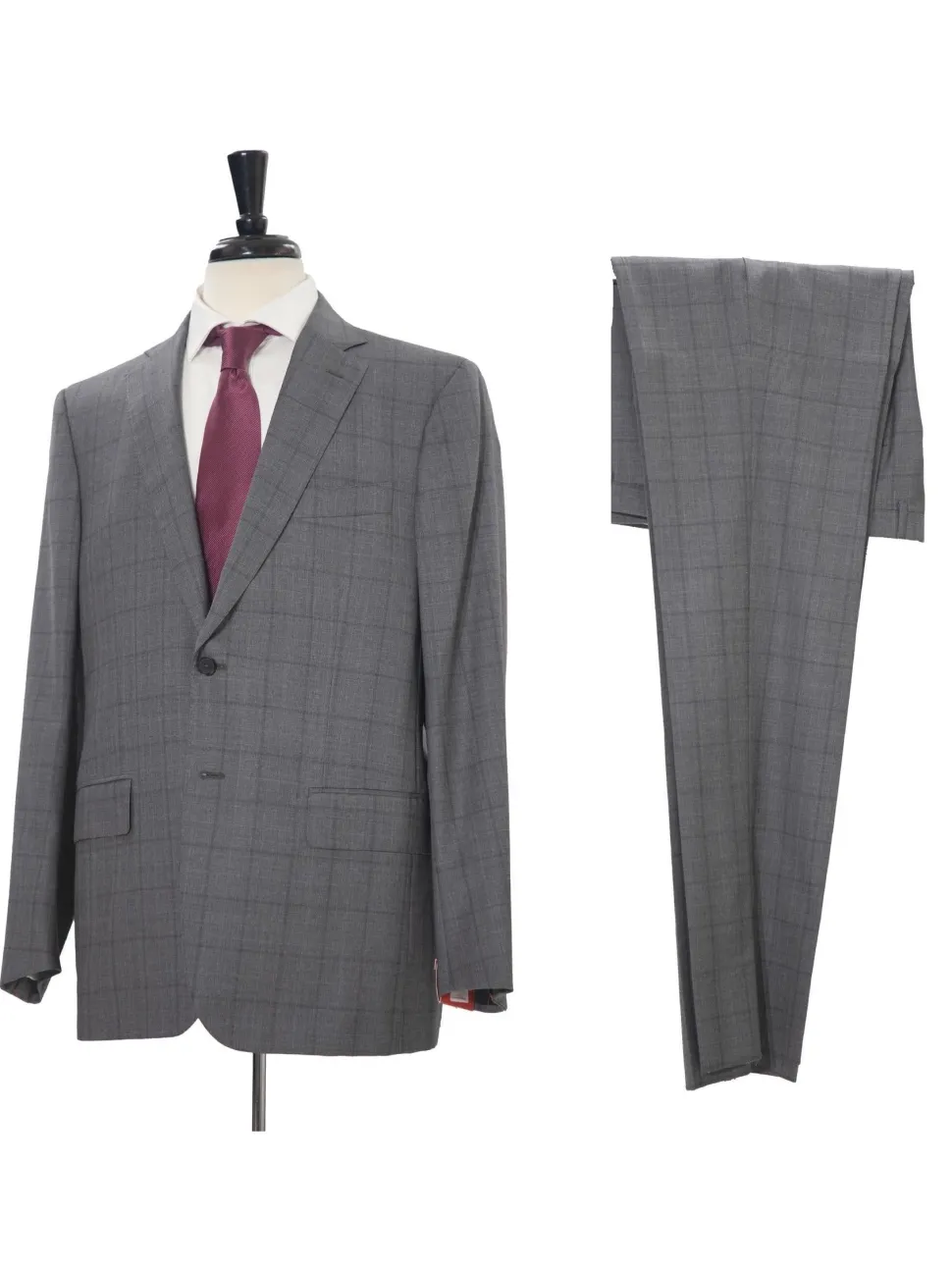 Isaia Mens 44R Drop 8 Gray Check 100% Wool Slim Fit 2 Piece Suit
