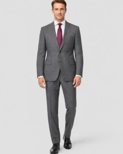 Isaia Mens 44R Drop 8 Gray Check 100% Wool Slim Fit 2 Piece Suit