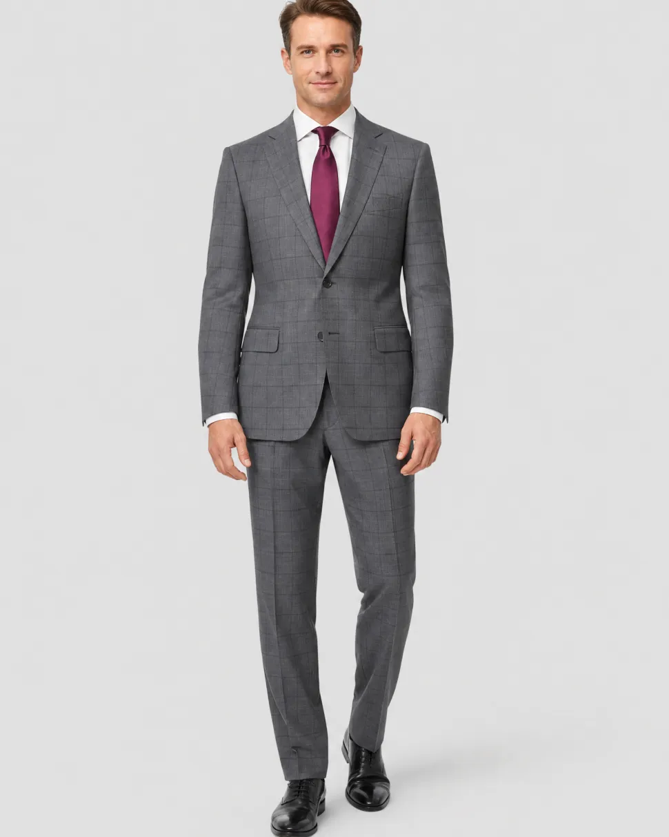 Isaia Mens 44R Drop 8 Gray Check 100% Wool Slim Fit 2 Piece Suit