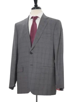 Isaia Mens 44R Drop 8 Gray Check 100% Wool Slim Fit 2 Piece Suit