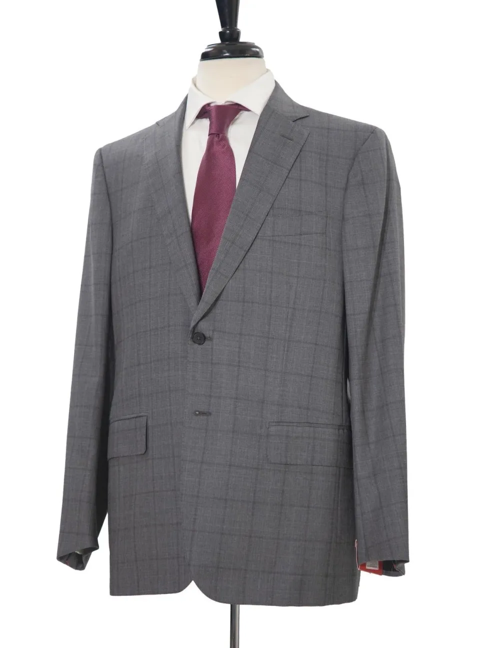 Isaia Mens 44R Drop 8 Gray Check 100% Wool Slim Fit 2 Piece Suit