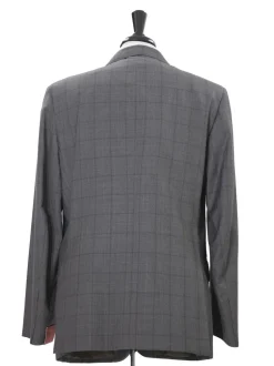 Isaia Mens 44R Drop 8 Gray Check 100% Wool Slim Fit 2 Piece Suit