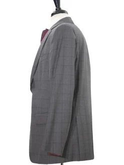 Isaia Mens 44R Drop 8 Gray Check 100% Wool Slim Fit 2 Piece Suit