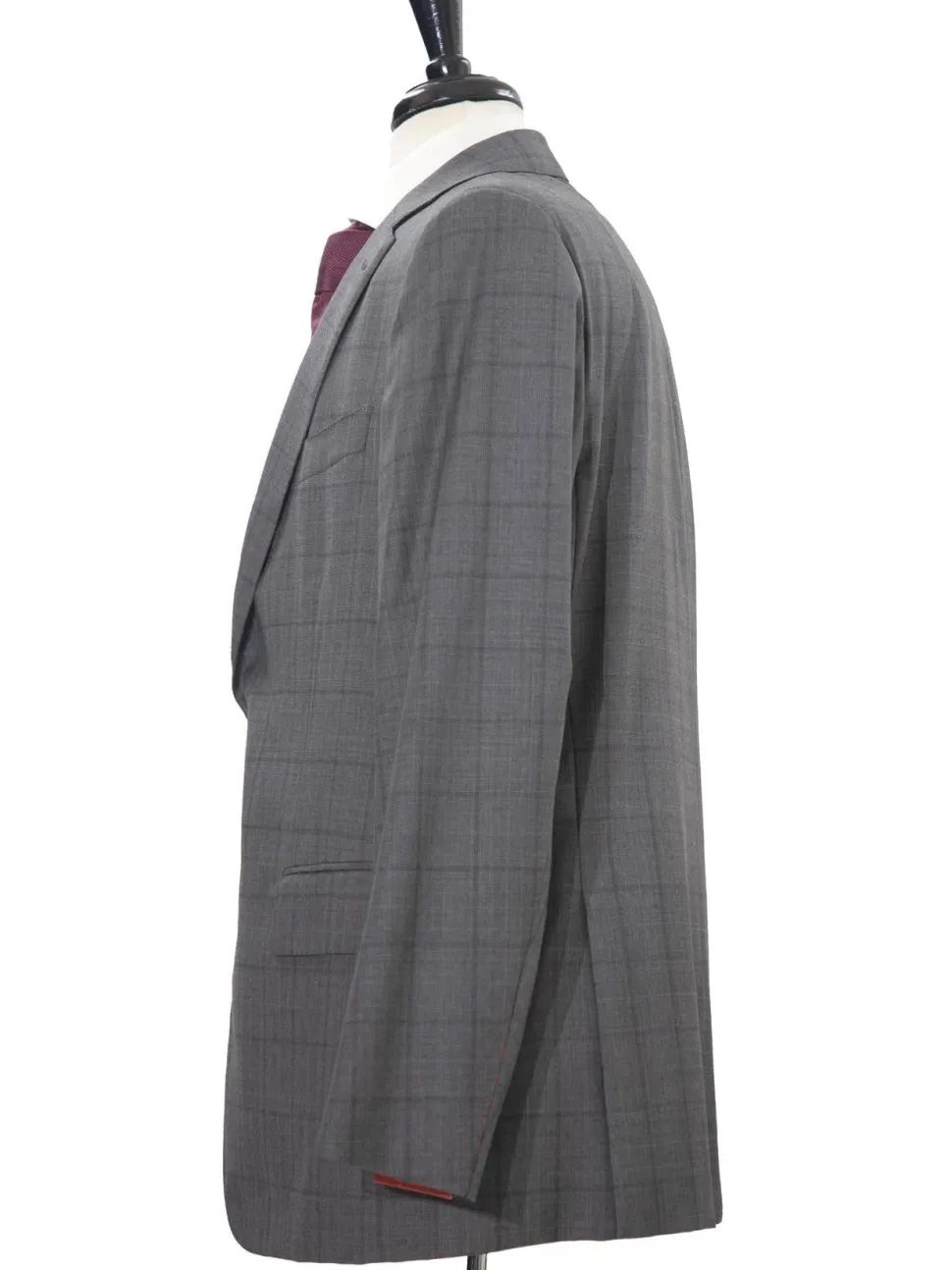 Isaia Mens 44R Drop 8 Gray Check 100% Wool Slim Fit 2 Piece Suit