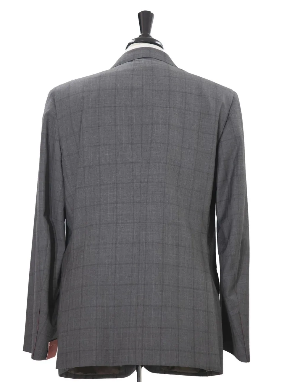 Isaia Mens 44R Drop 8 Gray Check 100% Wool Slim Fit 2 Piece Suit