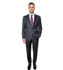Isaia Mens Solid Dark Charcoal Fully-Canvassed Peak Lapel Classic Fit 1-Button Wool Tuxedo - 44R