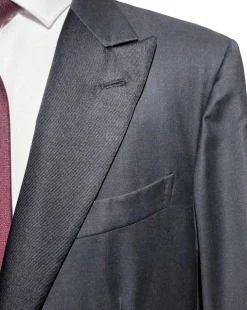 Isaia Mens Solid Dark Charcoal Fully-Canvassed Peak Lapel Classic Fit 1-Button Wool Tuxedo - 44R