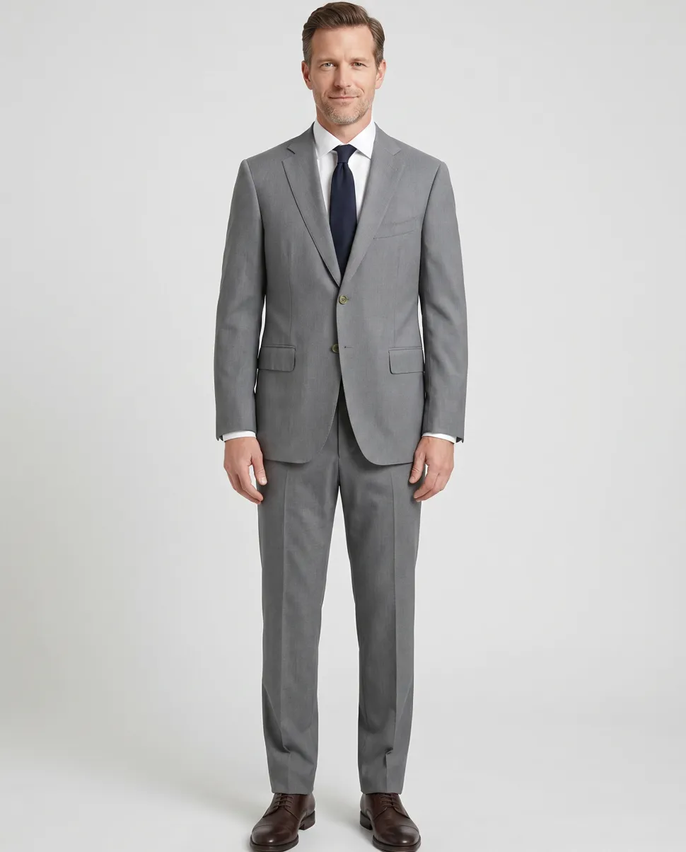 Isaia Solid Gray 100% Wool Suit 44R
