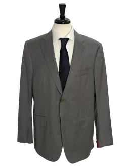 Isaia Solid Gray 100% Wool Suit 44R