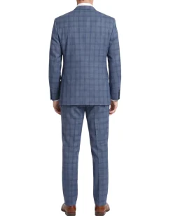 Italiano Blue Plaid Wool Slim Fit Notch Lapel 2 Button Suit