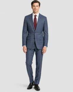 Italiano Blue Plaid Wool Slim Fit Notch Lapel 2 Button Suit